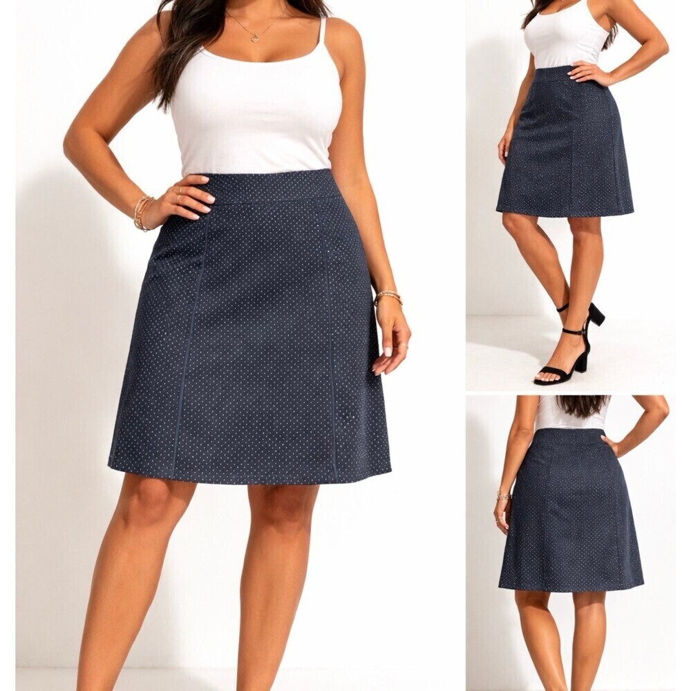 White House Black Market black and white polka dot A line knee length skirt SZ 4